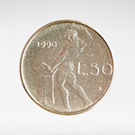 Italy 50 Lire 1990 R "Vulcan at the Anvil", Small Type, AU