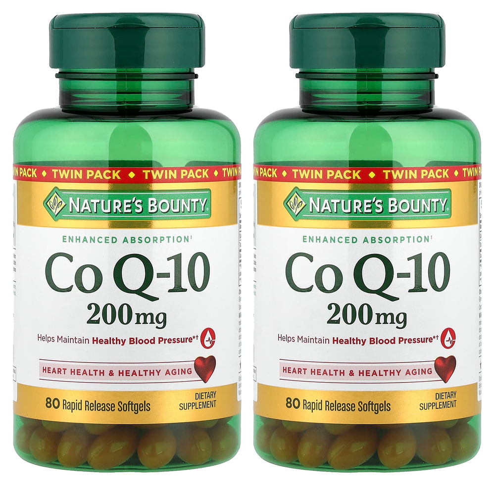 Nature's Bounty, коэнзим Q10, двойная упаковка, 200 мг, 2 флакона по 80 капсул быстрого высвобождения