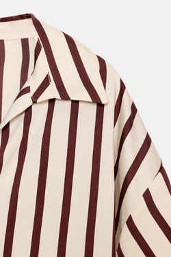 ZARA РУБАШКА В ПОЛОСКУ С ОБЪЕМНЫМИ РУКАВАМИ, ЭКРЮ/ГРАНАТОВЫЙ