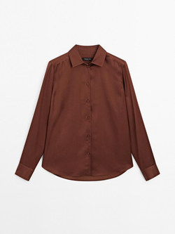 Massimo Dutti Рубашка из струящегося атласа, коричневый