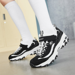 Big kids Skechers D'LITES comfortable casual velcro non-slip shock absorption wear-resistant breathable lightweight daddy shoes white and black