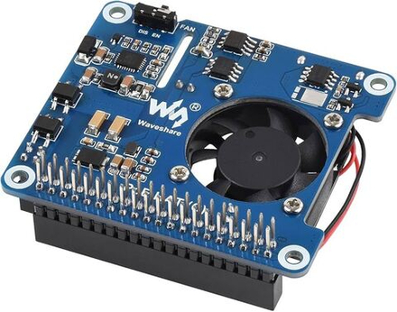 Модуль расширения Waveshare Power Over Ethernet HAT (F) для Raspberry Pi 5 с кулером 802.3af/at 5V/4.5A 12V/2A