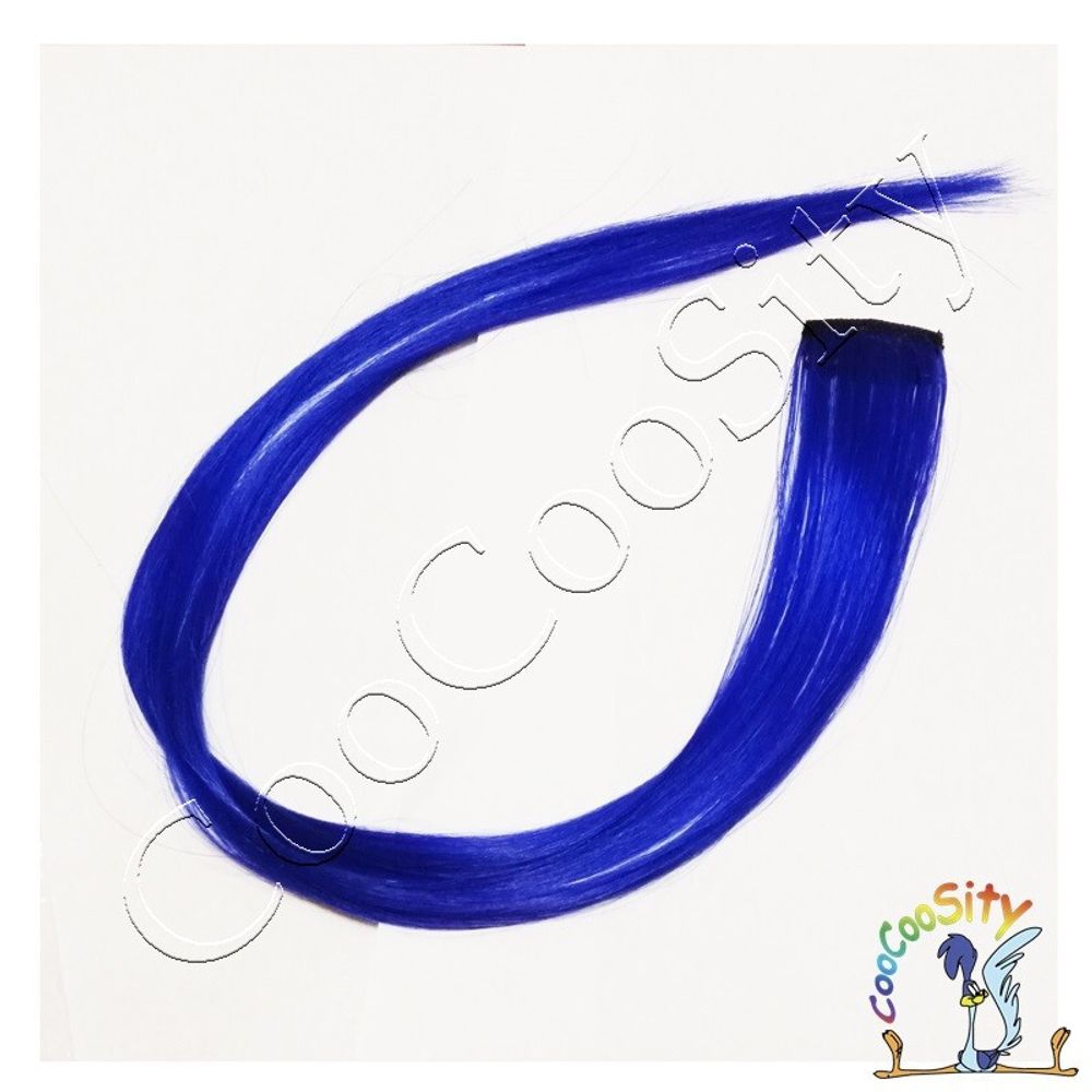 зажим Цветная прядь волос синий №3, 50 см