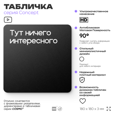 Табличка Тут ничего интересного, на дверь и стену, информационная и навигационная, серия CONCEPT, 18х18 см, пластиковая, Айдентика Технолоджи