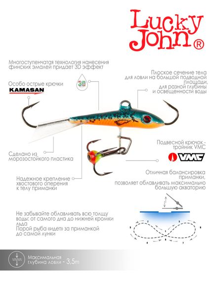 Балансир Lucky John FIN 3 с тр. 40мм/53 блистер