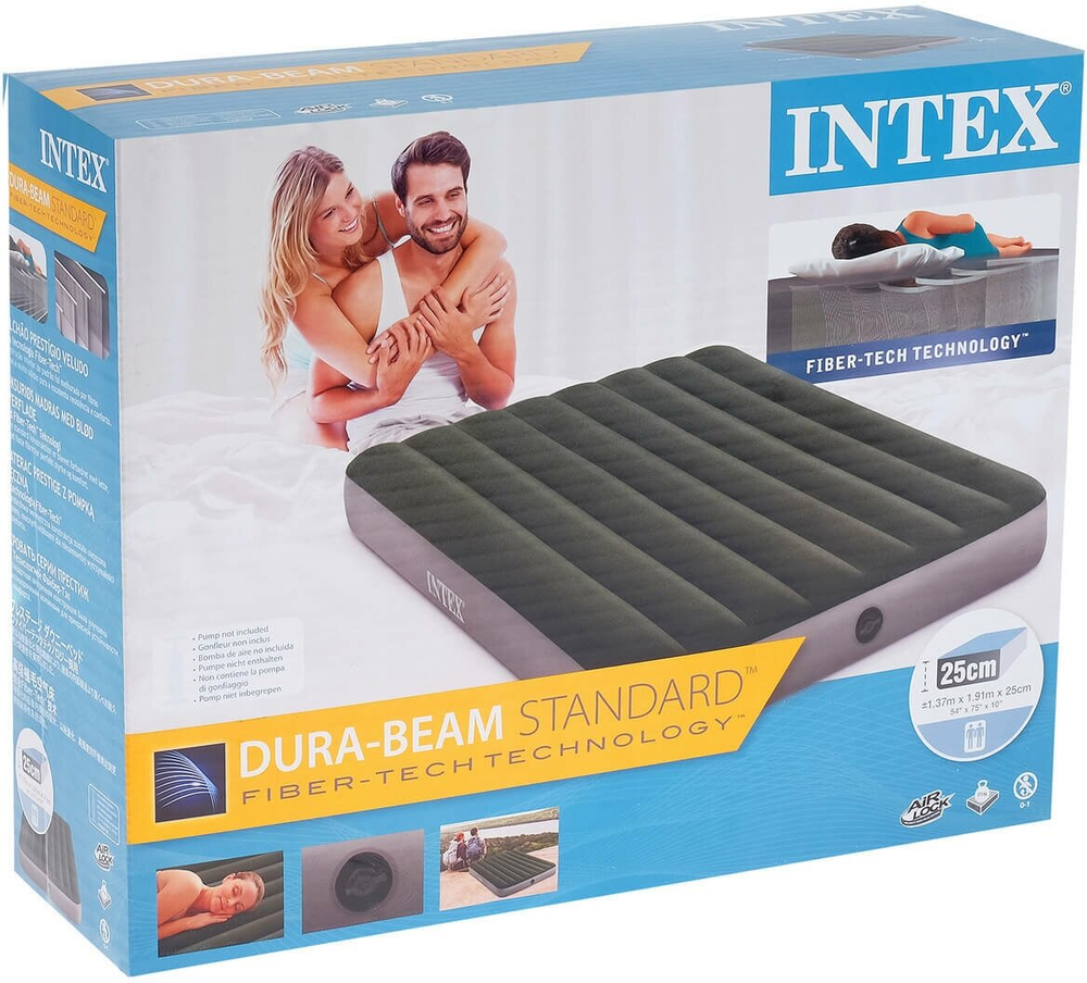 Мaтрас нaдувной Intex 64108 Prestige Downy 137х191х25 см / Крoвать нaдувная Интeкс двухспальная велюровая для дома и туризма
