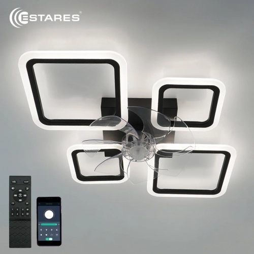 Управляемая светодиодная люстра с вент. FAN OVAL 70W+18W 4S-APP-760x560x120-BLACK/WHITE-220-IP20