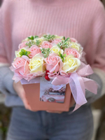 Букет из мыла "РОЗОВЫЙ ФЛАМИНГО" 17 мыльных роз. Подарок на день рождения, день влюбленных, 8 марта