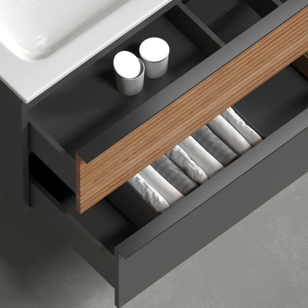 Тумба подвесная под раковину Sancos Delta, Дуб красный/графит 1195х445х500