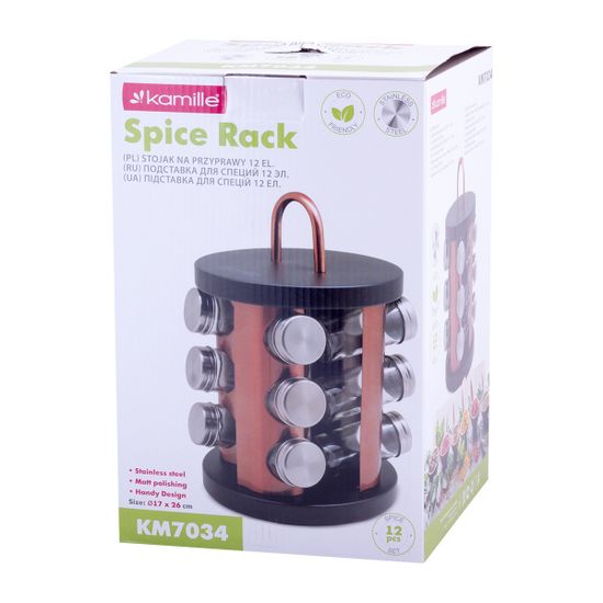 Набор ёмкостей для специй 12 шт. Kamille КМ 7034 на круглой подставке с ручкой