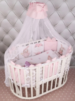 Комплект в кроватку 18 предметов "Заяц в платье" розовый, сатин