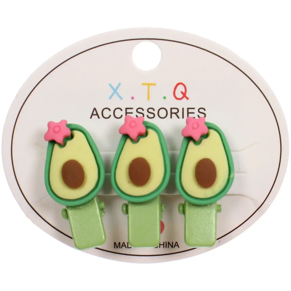 Зажимы для волос детские 3шт «РОЗОВОЕ ОБЛАКО», авокадики, 2.5см (блистер и пакет с подвесом)●