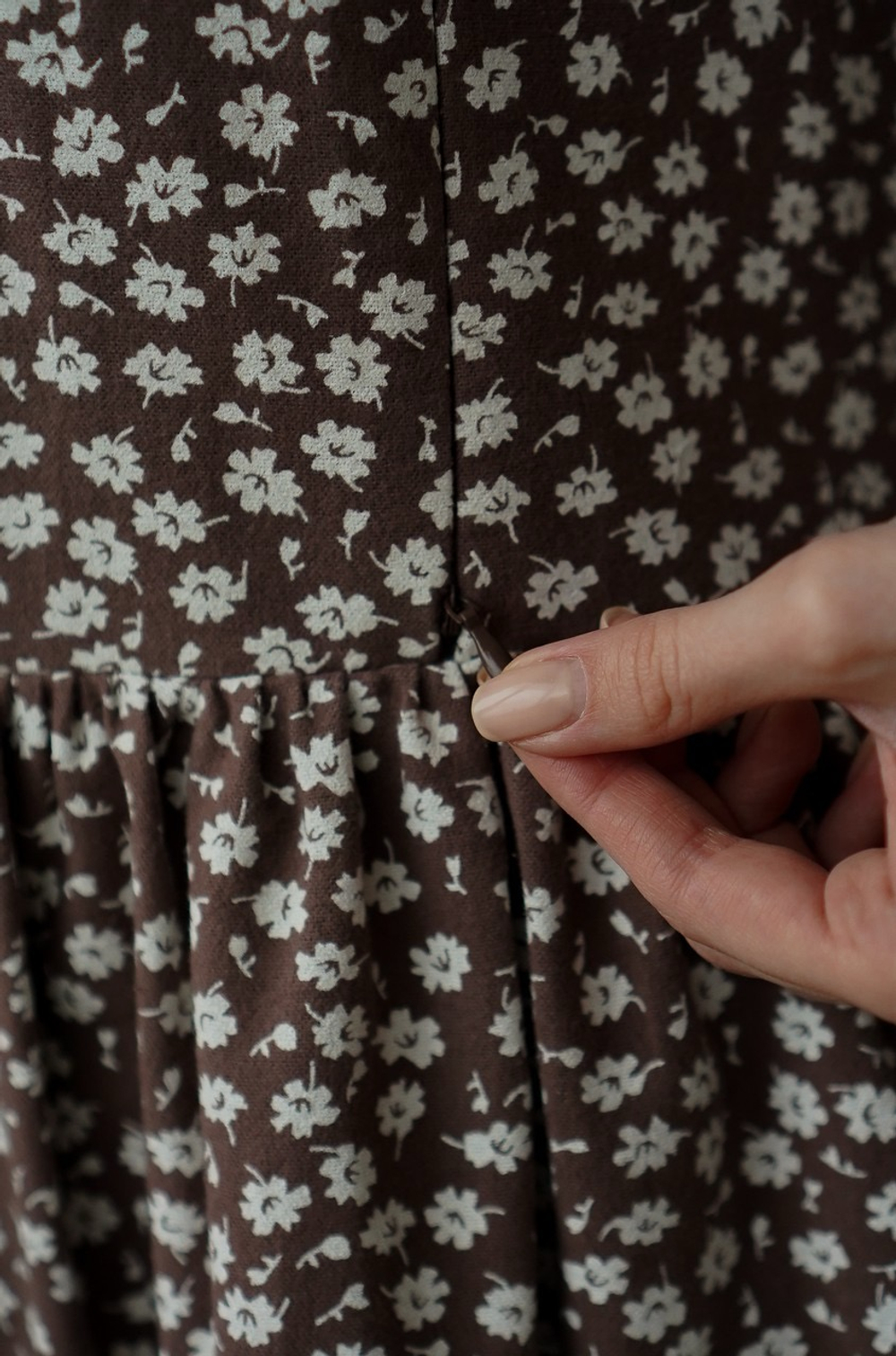 Платье Ева из фланели для беременных и кормящих мам, Мокко с цветами