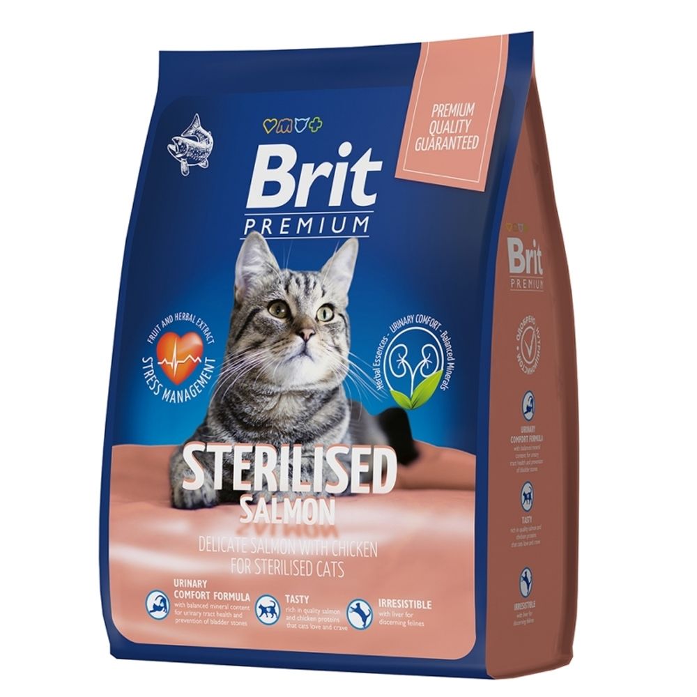 Сухой корм Brit Premium Cat Sterilized Salmon&amp;Chicken для Кошек с Лососем и Курицей 800 гр