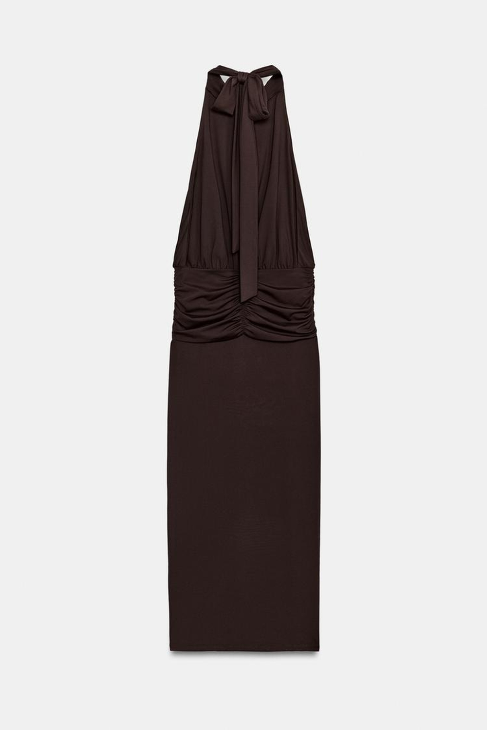 ZARA ПЛАТЬЕ ХАЛТЕР СО СБОРКАМИ, КОРИЧНЕВЫЙ