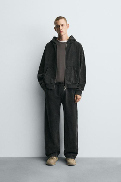 ZARA ДЖОГГЕРЫ WIDE-LEG С ЭФФЕКТОМ ПОТЕРТОСТИ, ТЕМНО-СЕРЫЙ