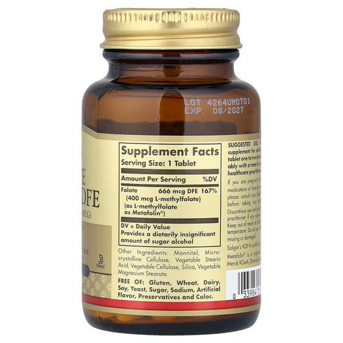 Solgar, фолат, 666 мкг DFE, 100 таблеток