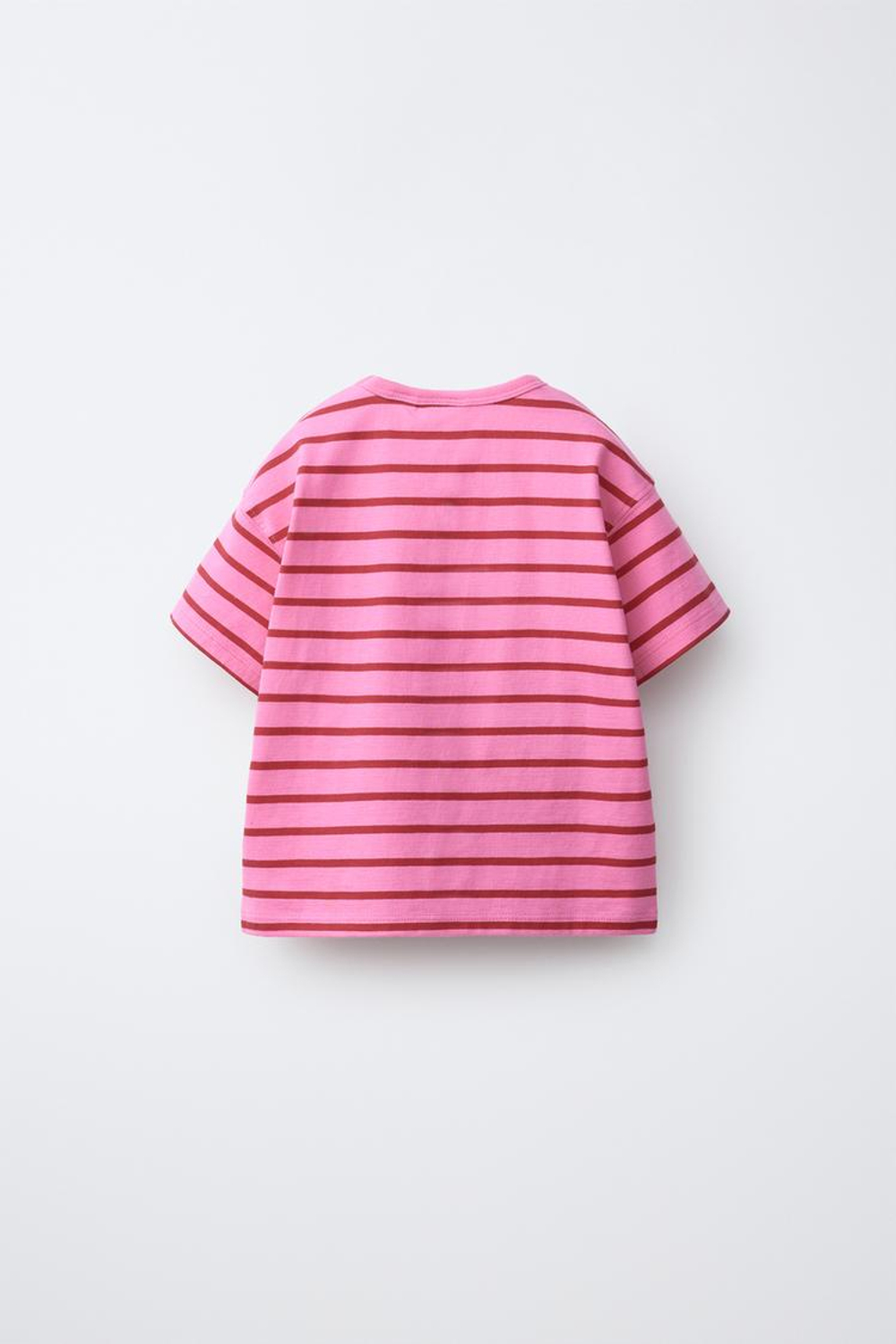 ZARA ФУТБОЛКА В ПОЛОСКУ С ВЫШИТЫМ СЕРДЦЕМ, РОЗОВЫЙ