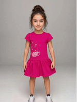 10568 Платье детское с наклейкой кулирка малиновый (64-122/128)