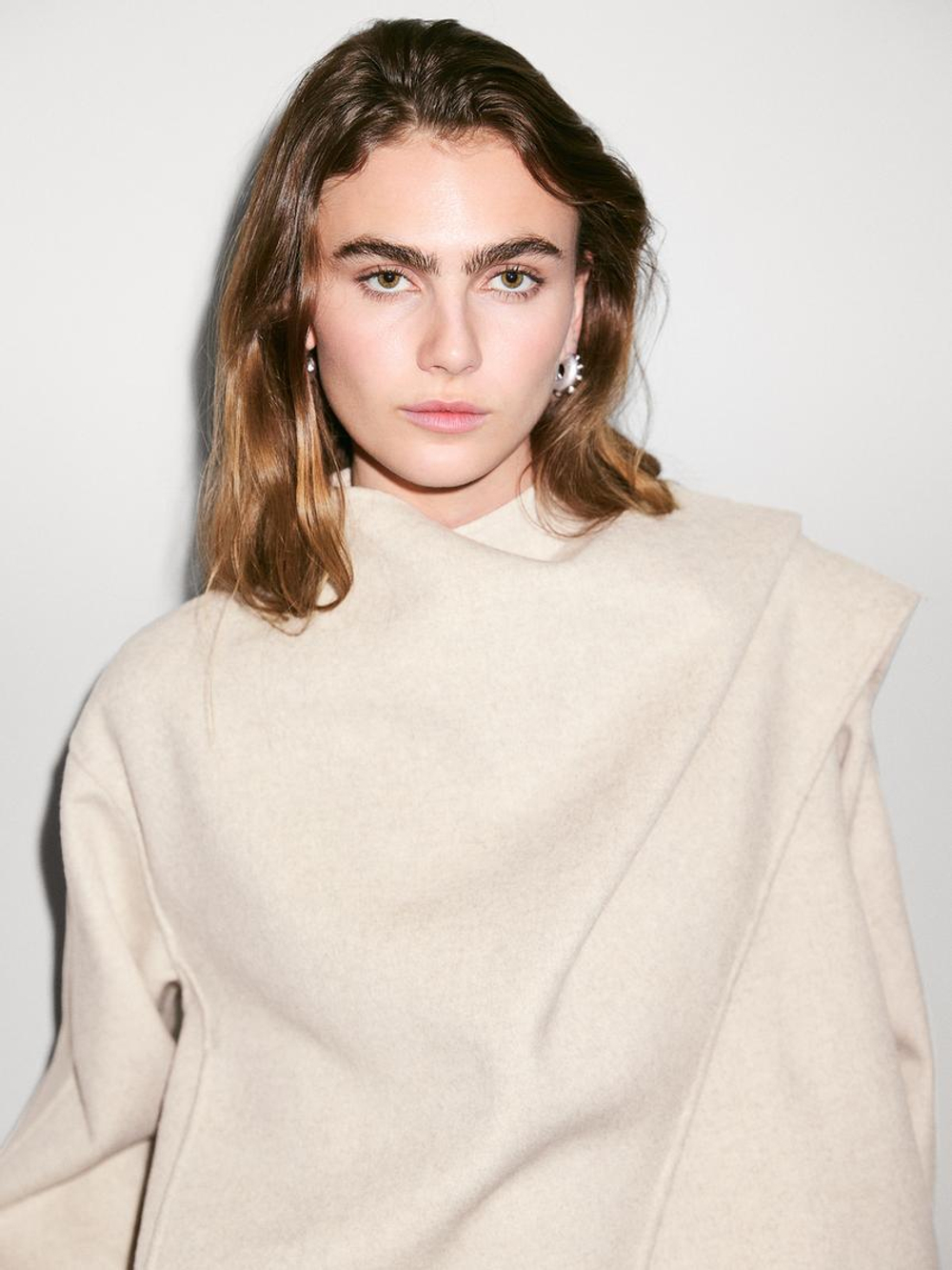 Massimo Dutti Короткое пальто с платком, натуральный