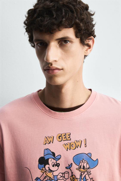 ZARA HARRY LAMBERT X DISNEY ФУТБОЛКА MICKEY + DONALD, ПАСТЕЛЬНО-РОЗОВЫЙ