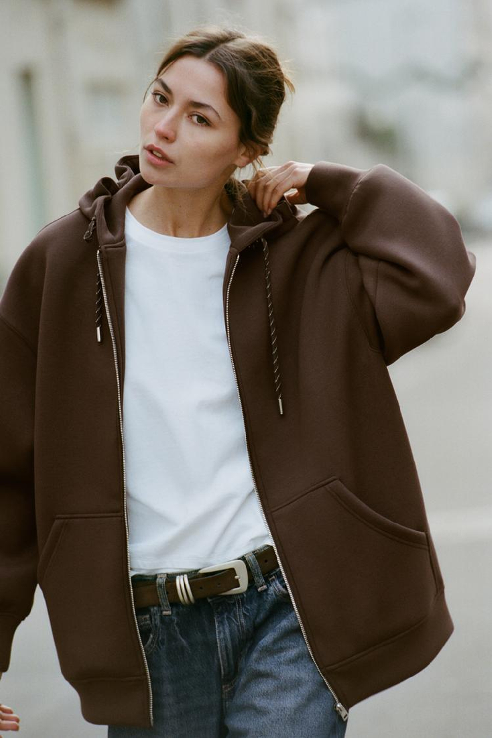 ZARA ХУДИ НА ШНУРКАХ, КОРИЧНЕВЫЙ