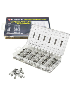 Предохранители стеклянные, 120пр. (5А, 10А, 15А, 20А, 25А, 30А) Forsage F-792