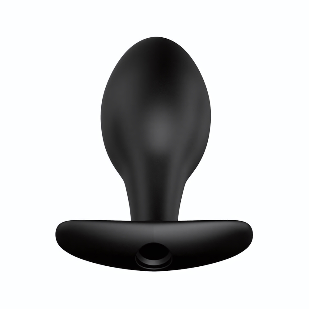 Чёрная анальная пробка с пультом управления - 8,5 см. (Цвет: черный)