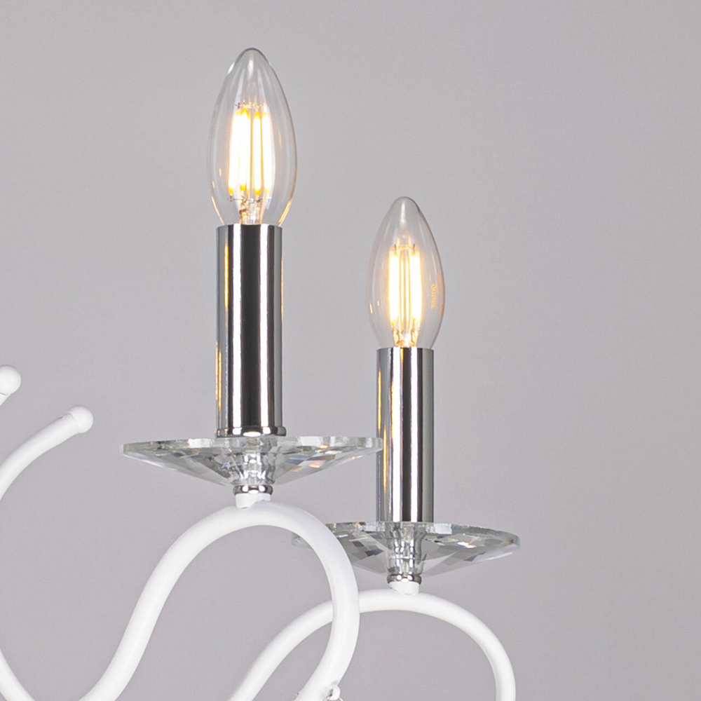 Люстра подвесная De Markt Свеча, 5 ламп Е14, 200Вт, 10 м2, белый, хрусталь