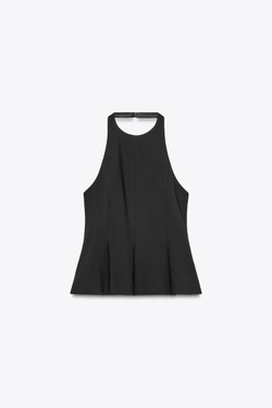 ZARA ТОП ИЗ ЭЛАСТИЧНОЙ ТКАНИ С ГОРЛОВИНОЙ ХАЛТЕР И БАСКОЙ, ЧЕРНЫЙ