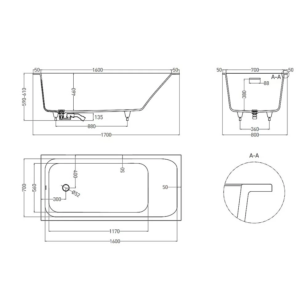 Ванна Salini Orlanda Kit S-Sense 170х80 102116M белая матовая