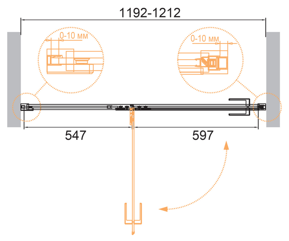 Душевая дверь Cezares BELLAGIO-B-12-120-C-BORO, 120х197, профиль брашированное золото, прозрачное стекло
