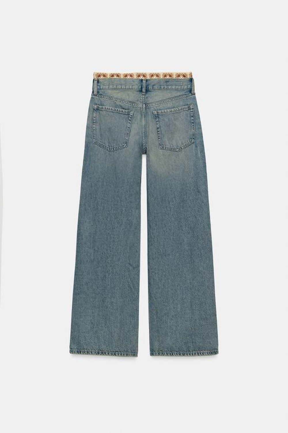 ZARA ДЖИНСЫ Z1975 LOOSE FIT СО СРЕДНЕЙ ПОСАДКОЙ И ВЯЗАНЫМИ ДЕТАЛЯМИ, ВЫЦВЕТШИЙ СИНИЙ