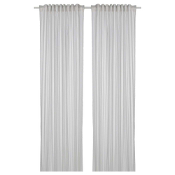 IKEA BYMOTT  (ИКЕА БЙМОТТ)  -  Штора, 2 шт, на ленте/белый/светло-серый в полоску, 120x300 см