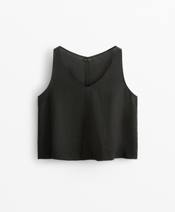 Oysho Топ из 100% льна с V-образным вырезом, антрацитовый