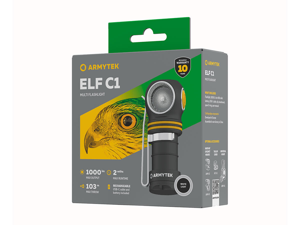 Фонарь налобный-мульти Armytek Elf C1 USB-C 1000 lm (F05003C)
