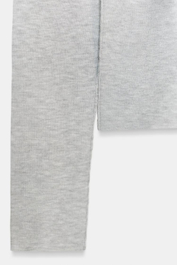 ZARA ПОЛУПРОЗРАЧНЫЙ ТРИКОТАЖНЫЙ ТОП, СЕРЫЙ МЕЛАНЖ