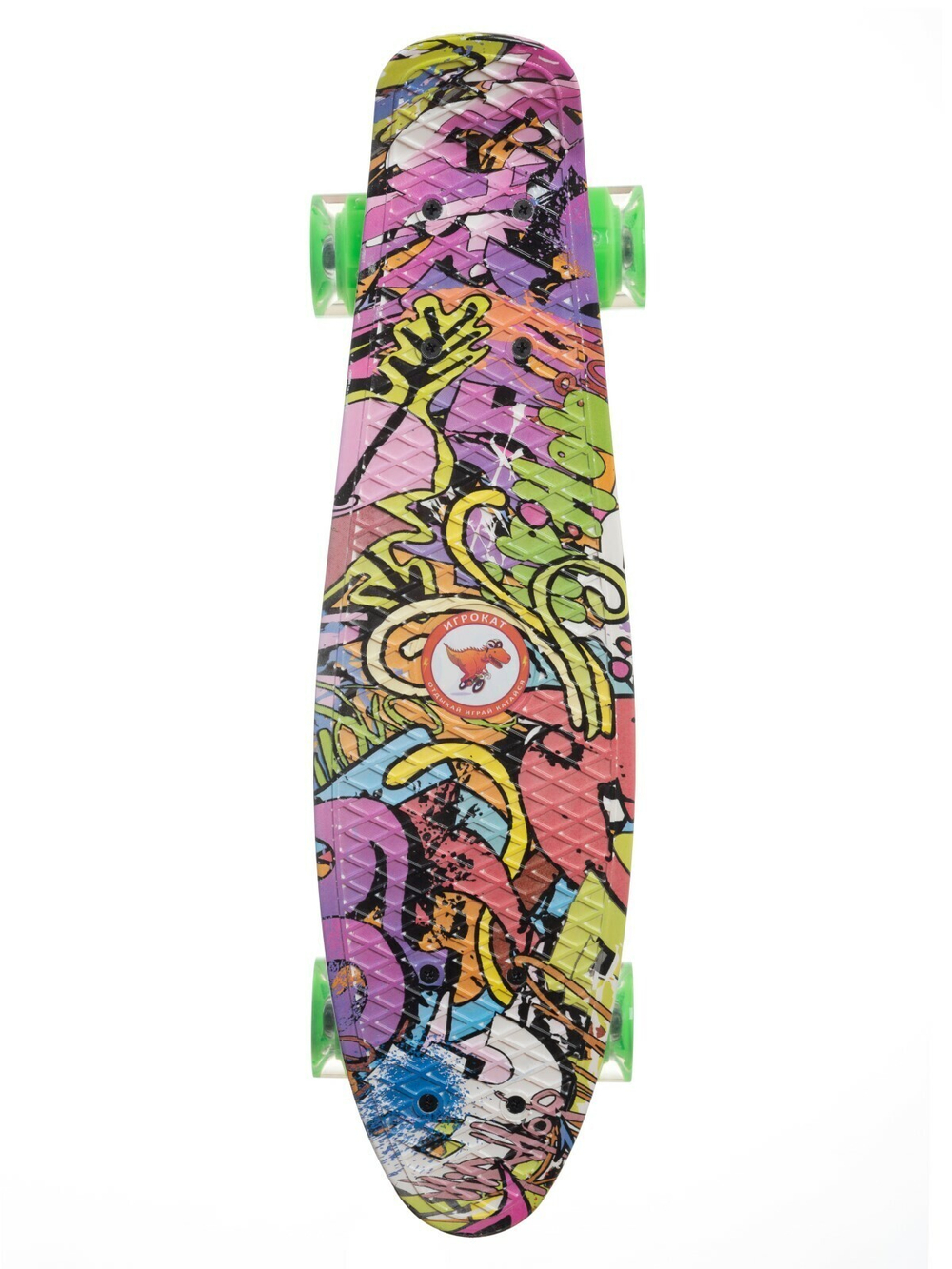 Скейт пенни-борд Igrokat Graffiti Green 22" с динамической подсветкой колес