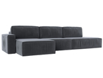 Диван угловой Прага модерн лонг левый угол, Серый, Велюр, 116588L