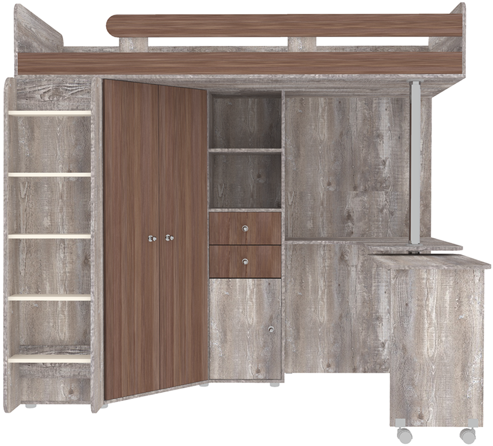 Кровать-чердак КарИВи М85 Бетон Бодего Темный