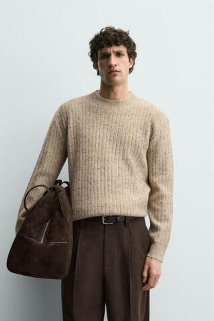 ZARA СВИТЕР В РУБЧИК С ПУГОВИЦАМИ, ЭКРЮ