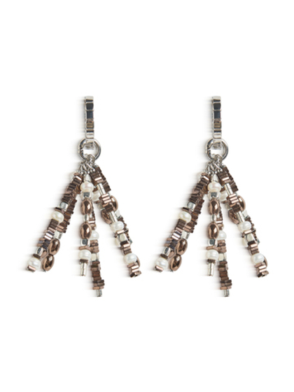 Серьги "Grain brown pearl brush" Silver