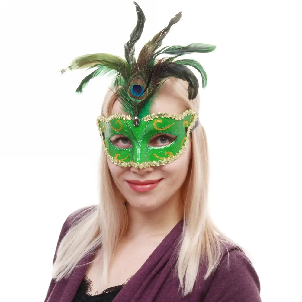 Маска карнавальная «Павлинье перо», зеленый