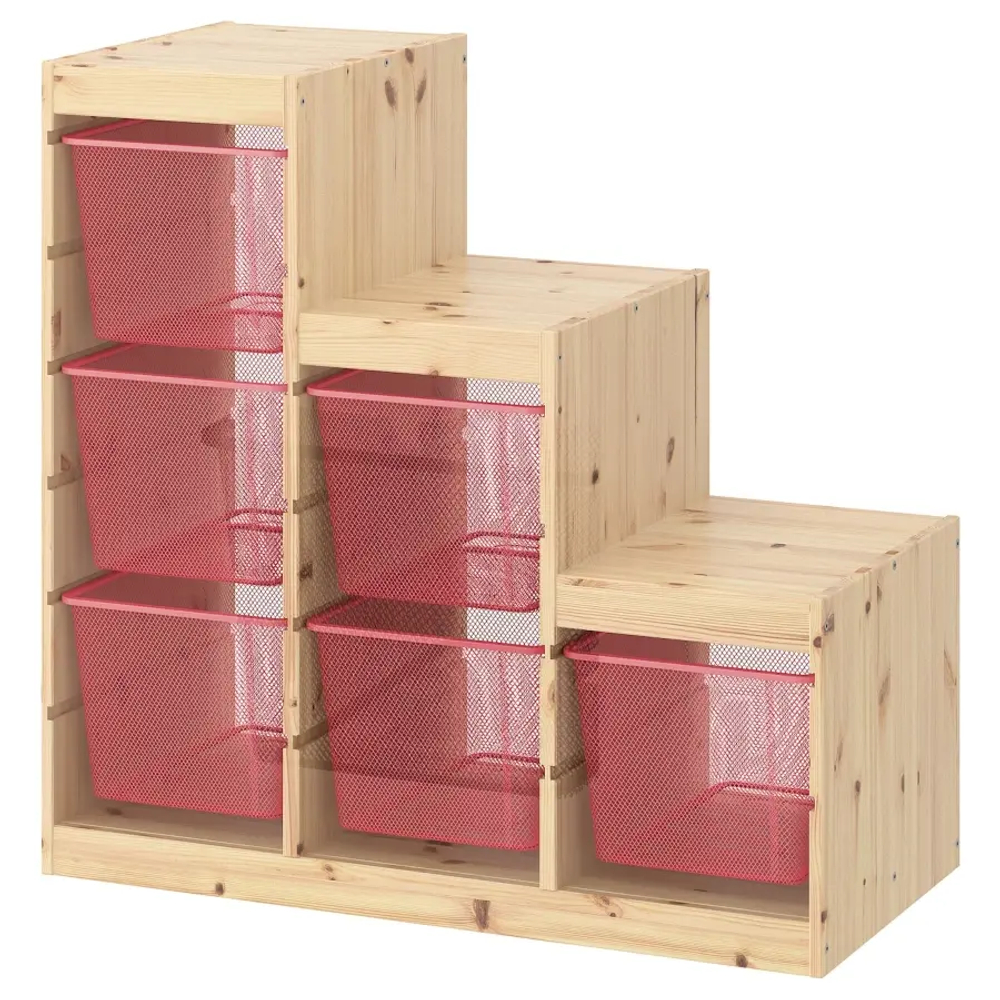 Стеллаж - IKEA TROFAST, 94х44х91 см, сосна/ярко-красный, ТРУФАСТ ИКЕА