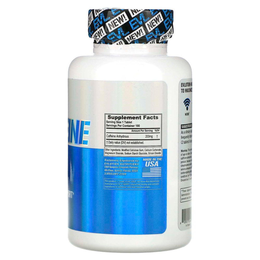 EVLution Nutrition, Кофеин, 200 мг, 100 таблеток