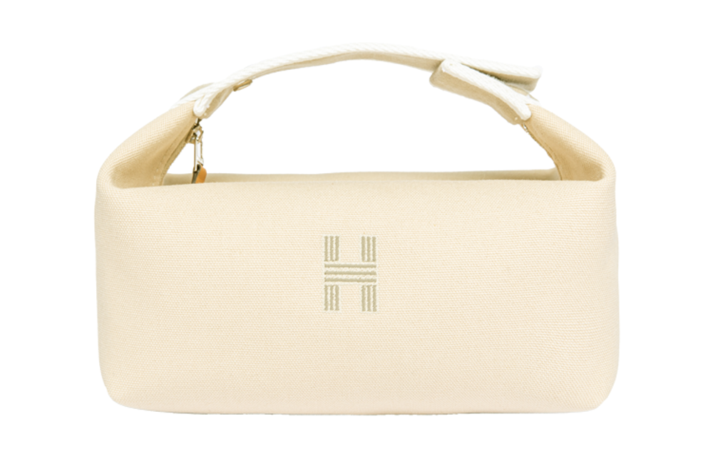 HERMES Bride a Brac Cotton Storage Bag, Toiletry Bag Small Women"s 01 Blanc Pure White