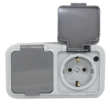 Розетка двойная накладная Bylectrica Пралеска АКВА РА16-303 IP54 с заземлением цвет серый