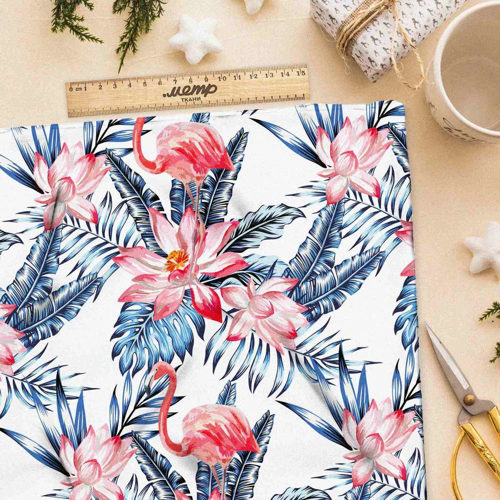 Ткань кулирная гладь тропический фламинго