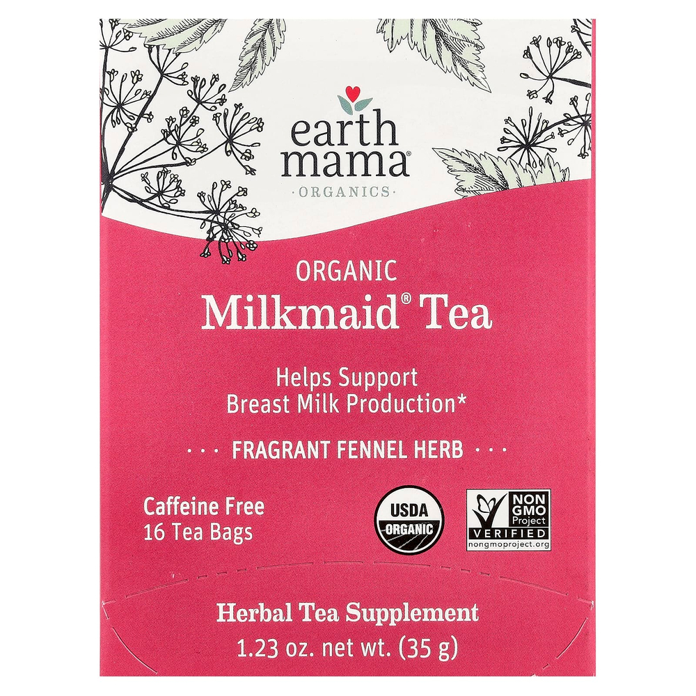 Earth Mama, Organics, органический чай Milkmate®, с ароматом фенхеля и травы, без кофеина, 16 чайных пакетиков, 35 г (1,23 унции)