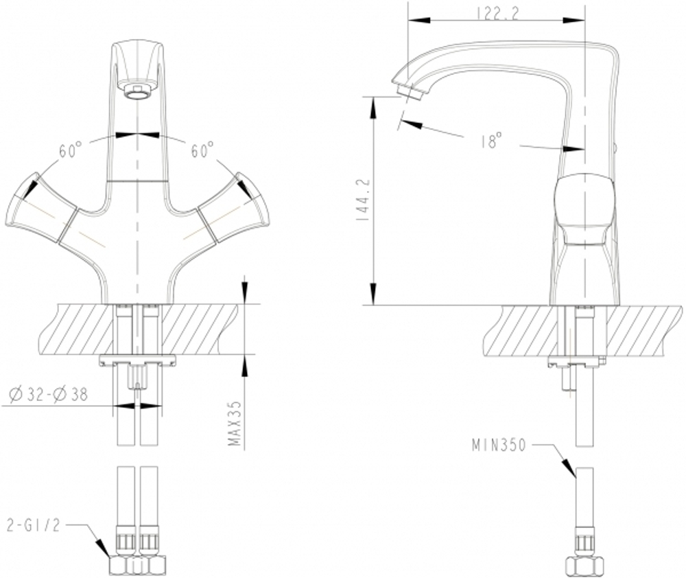 Смеситель для умывальника Bravat Whirlpool